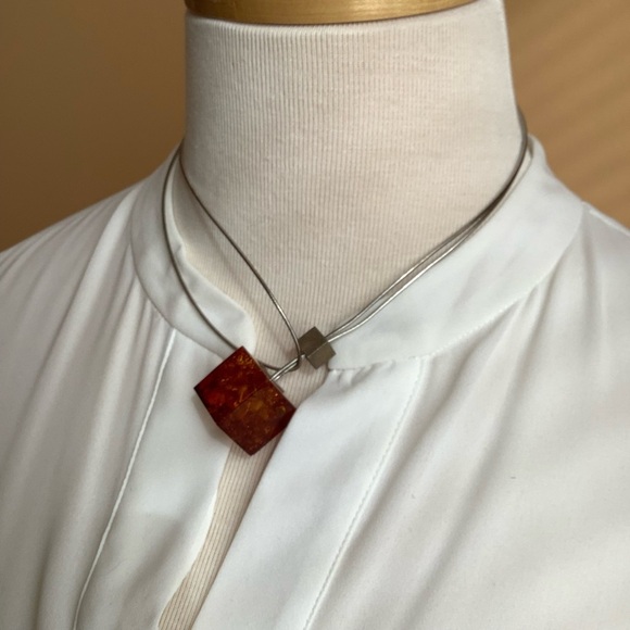 ARTISAN Modern Sterling & Amber Cube Pendant Statement Choker - Picture 3 of 9